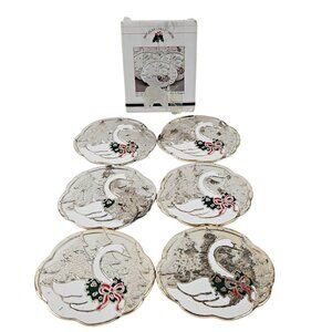 Wm A Rogers Coaster Set Christmas Swan Holiday Collection Silver Plated Vintage